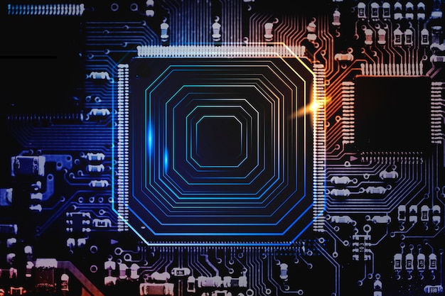 Free photo smart microchip background on a motherboard closeup technology