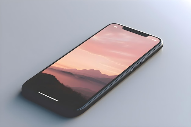 Free Photo smart phone with sunrise and mountain on the screen 3d rendering