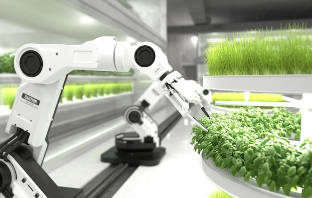 Free photo smart robotic farmers concept robot farmers agriculture technology farm automation