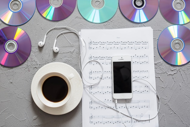 Free Photo smartphone, coffee and music objects