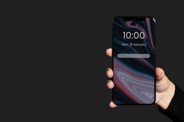 Free photo smartphone screen showing lockscreen with design space