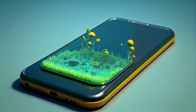 Smartphone with floral garden scene generative AI