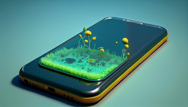 Smartphone with floral garden scene generative AI