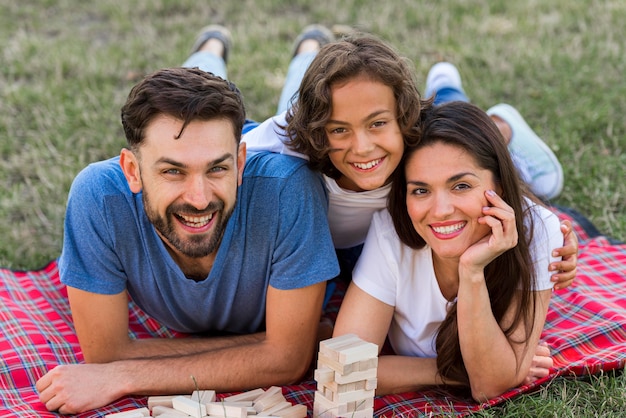 Smiley family spending time together at the park