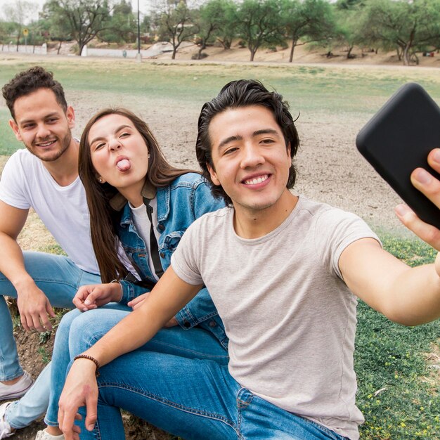 Smiley friends taking selfie