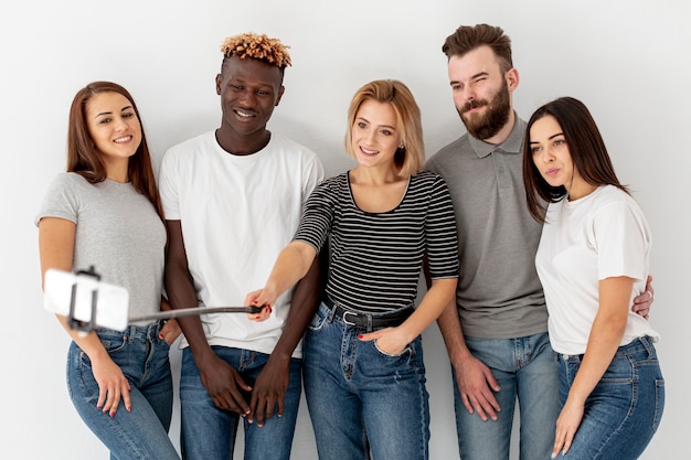 Smiley friends taking selfies mock-up