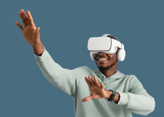 Smiley man with virtual reality headset