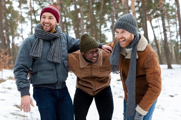 Smiley people winter time medium shot