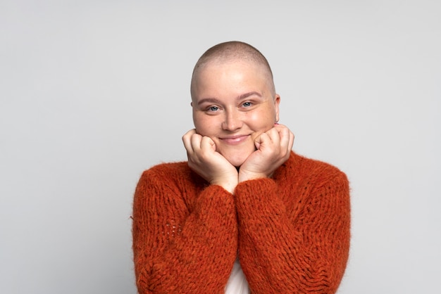 Smiley strong woman fighting breast cancer