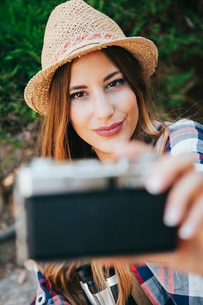 Smiley tourist's selfie