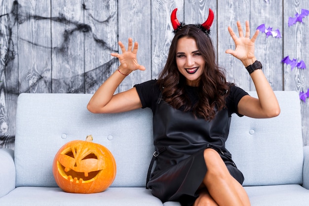 Smiley woman in halloween costume