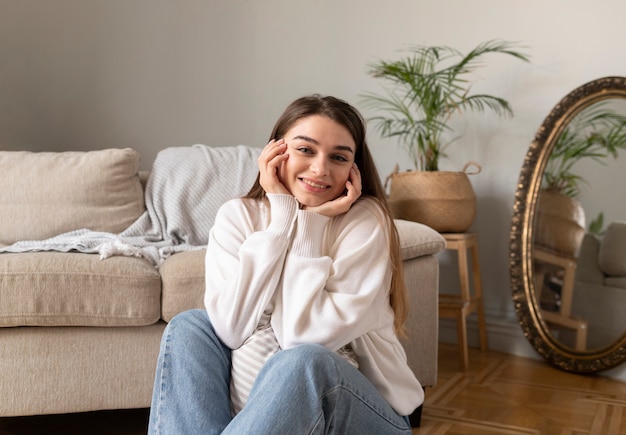 Smiley woman at home portrait