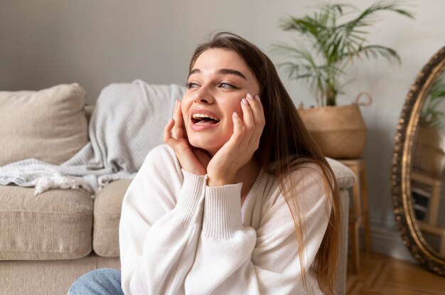 Smiley woman at home portrait