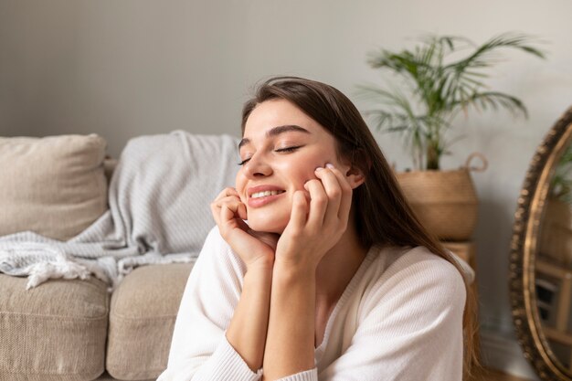 Smiley woman at home portrait