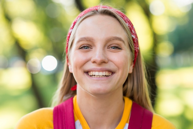 Smiley woman outdoors