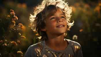 Free photo smiling child enjoys carefree summer playing outdoors in nature generated by artificial intelligence