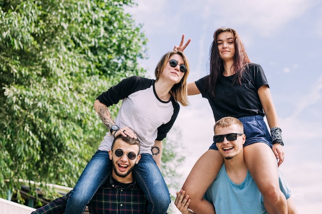 Smiling couple enjoying at outdoors