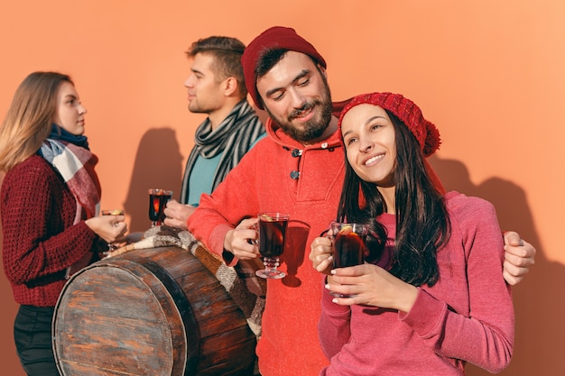 Smiling european man and woman during party