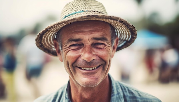 Smiling farmer enjoys summer vacation with confidence generative AI