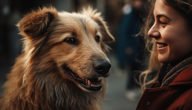 Free Photo smiling girl playing with cute puppy outdoors generative ai