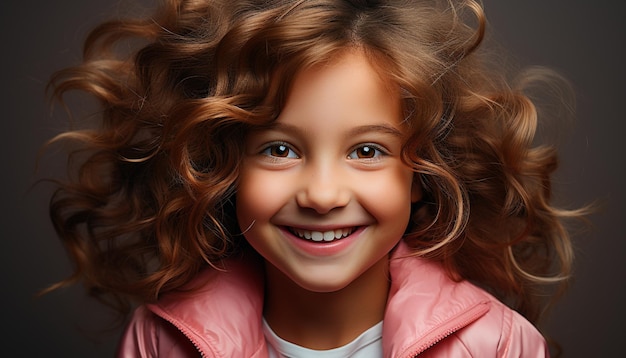 Free photo smiling girl with curly hair a portrait of happiness generated by artificial intelligence