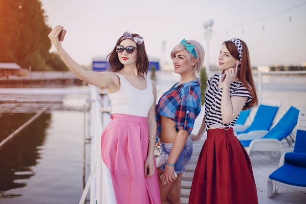 Smiling girls getting a selfie