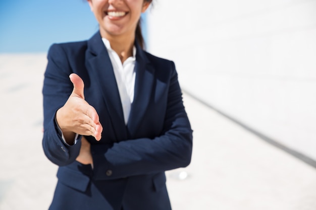 Free photo smiling hr manager congratulating with getting job