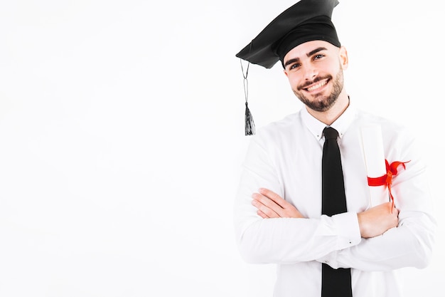 Free photo smiling man standing with diploma