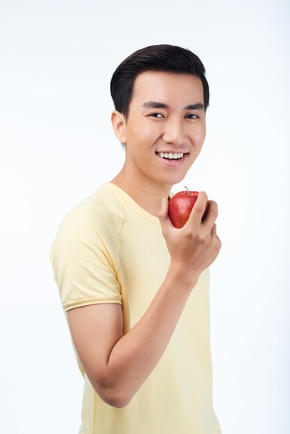 Smiling Man with Red Apple