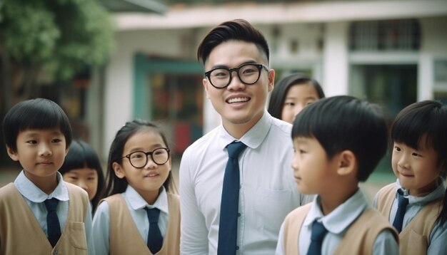 Smiling school children in Beijing pose happily generated by AI