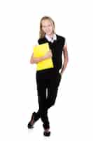 Free photo smiling student holding a yellow folder