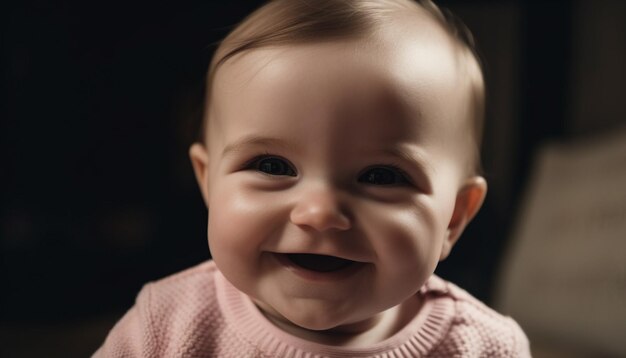 Smiling toddler brings joy and innocence indoors generated by AI