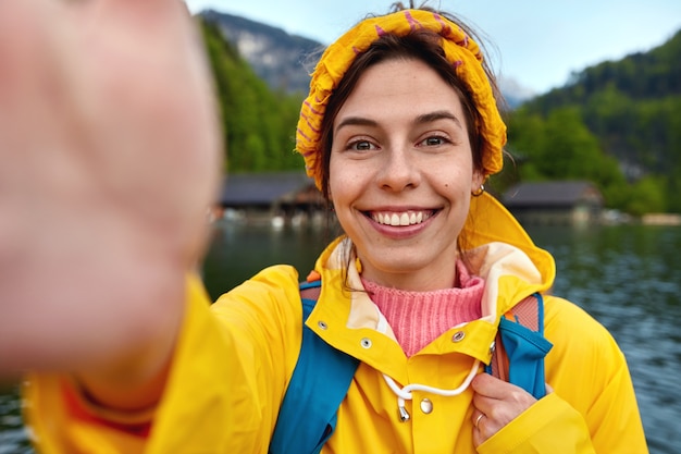 Smiling tourist in active wear