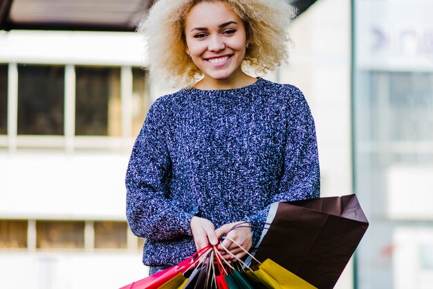 Smiling woman on shopping