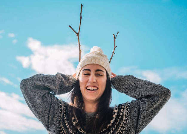 Smiling woman in sweater 