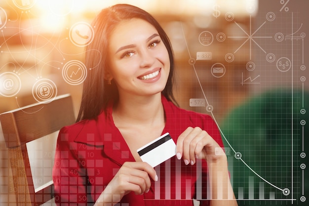 Free Photo smiling woman with a credit card