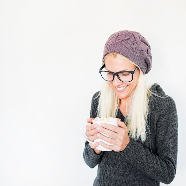 Free Photo smiling woman with hot chocolate