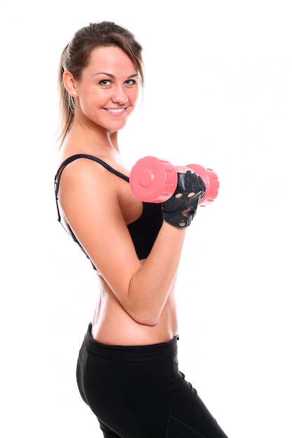 Free Photo smiling woman working out with dumbbell