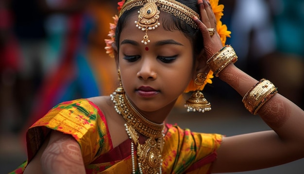 Free photo smiling young woman in colorful sari elegance generated by ai