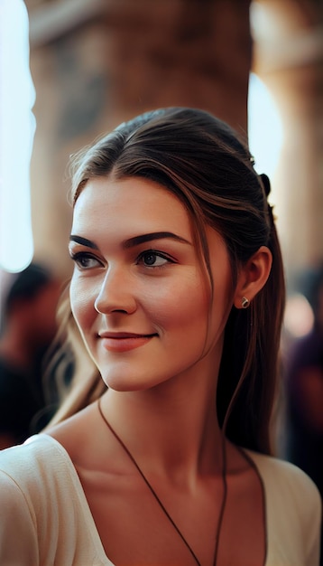 Smiling young woman looking at camera outdoors generative AI