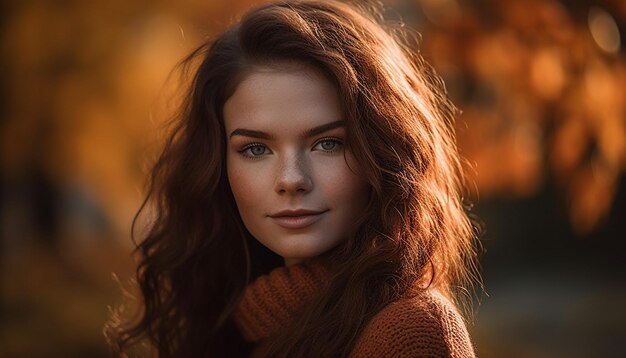 Smiling young woman in nature beauty generated by AI