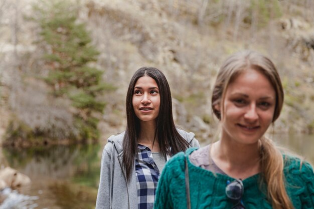 Smiling young women outdoors