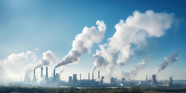 Free photo smokestacks against a clear sky industrial landscape