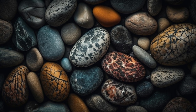 Free photo smooth pebble collection pattern shiny decoration generated by ai