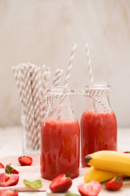 Smoothie drink with strawberries