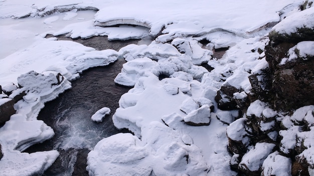 Free photo snow along on a frozen river