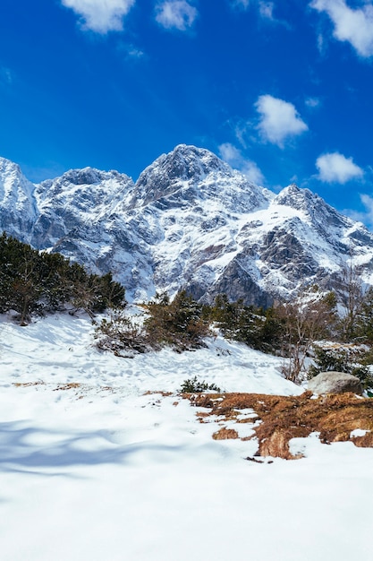 Snow covered mountain against blue sky