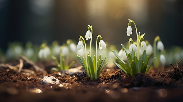 Free photo snowdrops coming out of the ground