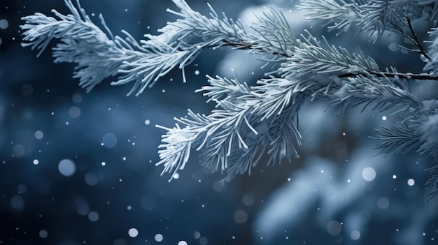 Free photo snowflakes settling on pine branches under soft winter moonlight