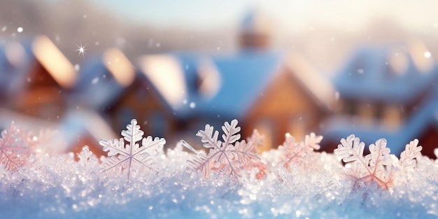 Free Photo snowflakes with a winter landscape behind